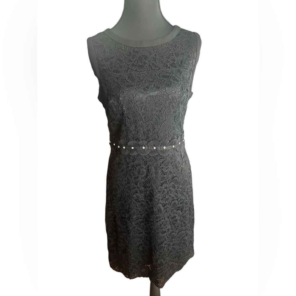 NWT Sam Edelman Black Lace Midi Dress with Accent Waist Size 6